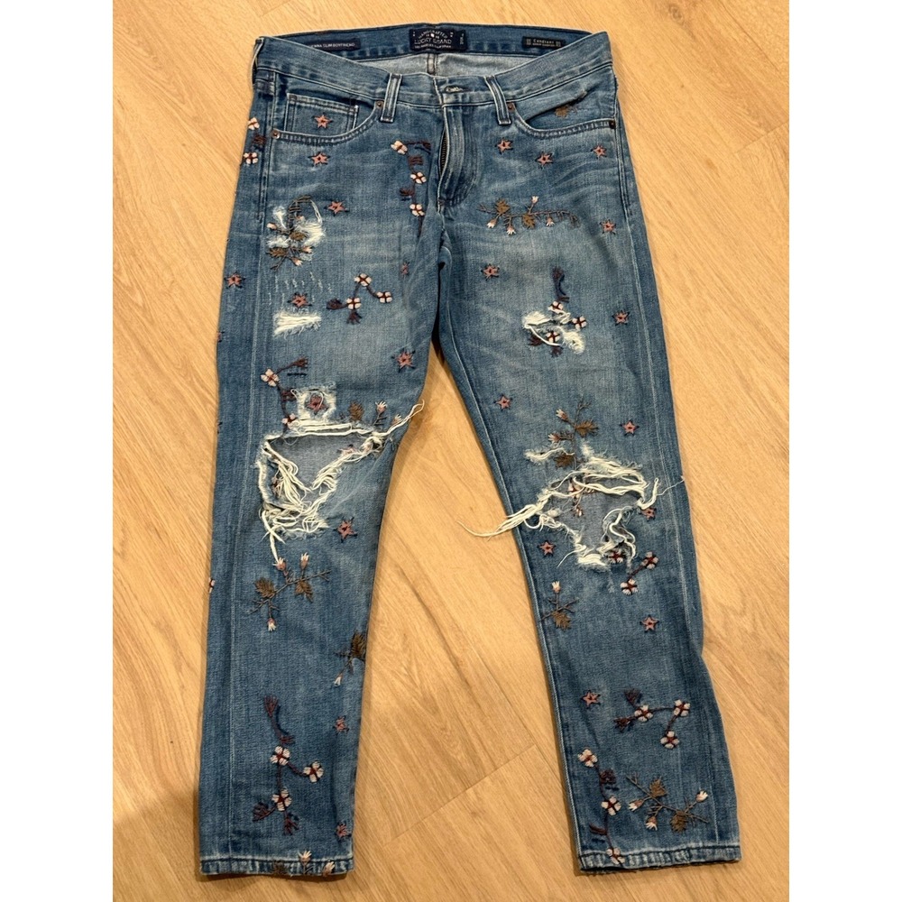 Lucky Brand Womens Jeans 2 26 Regular Blue Sienna Slim Boyfriend Embroidered